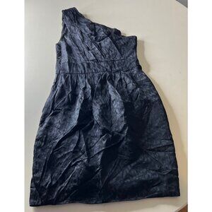 Shoshamma Black One-Shoulder Cocktail Dress With Subtle Textured Pattern & Pleat